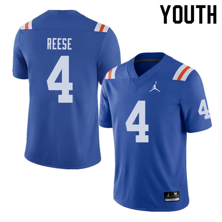 NCAA Florida Gators David Reese Youth #4 Jordan Brand Alternate Royal Throwback Stitched Authentic College Football Jersey CSS5364XY